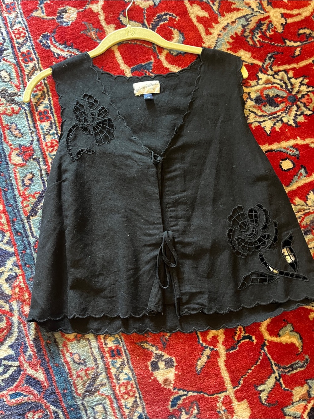 Universal Thread Black Embroidered Tie-Front Camisole
